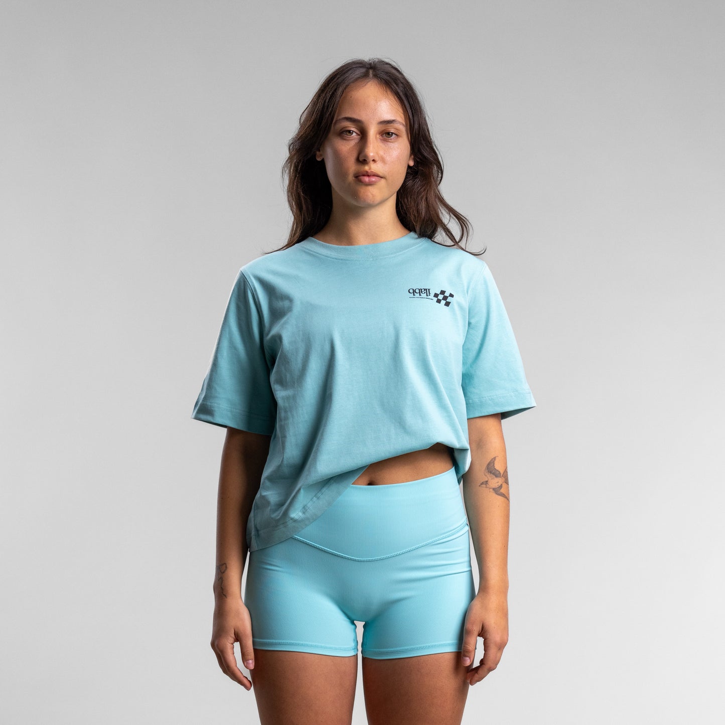 Checkered Box Relaxed Tee Women's AQUA